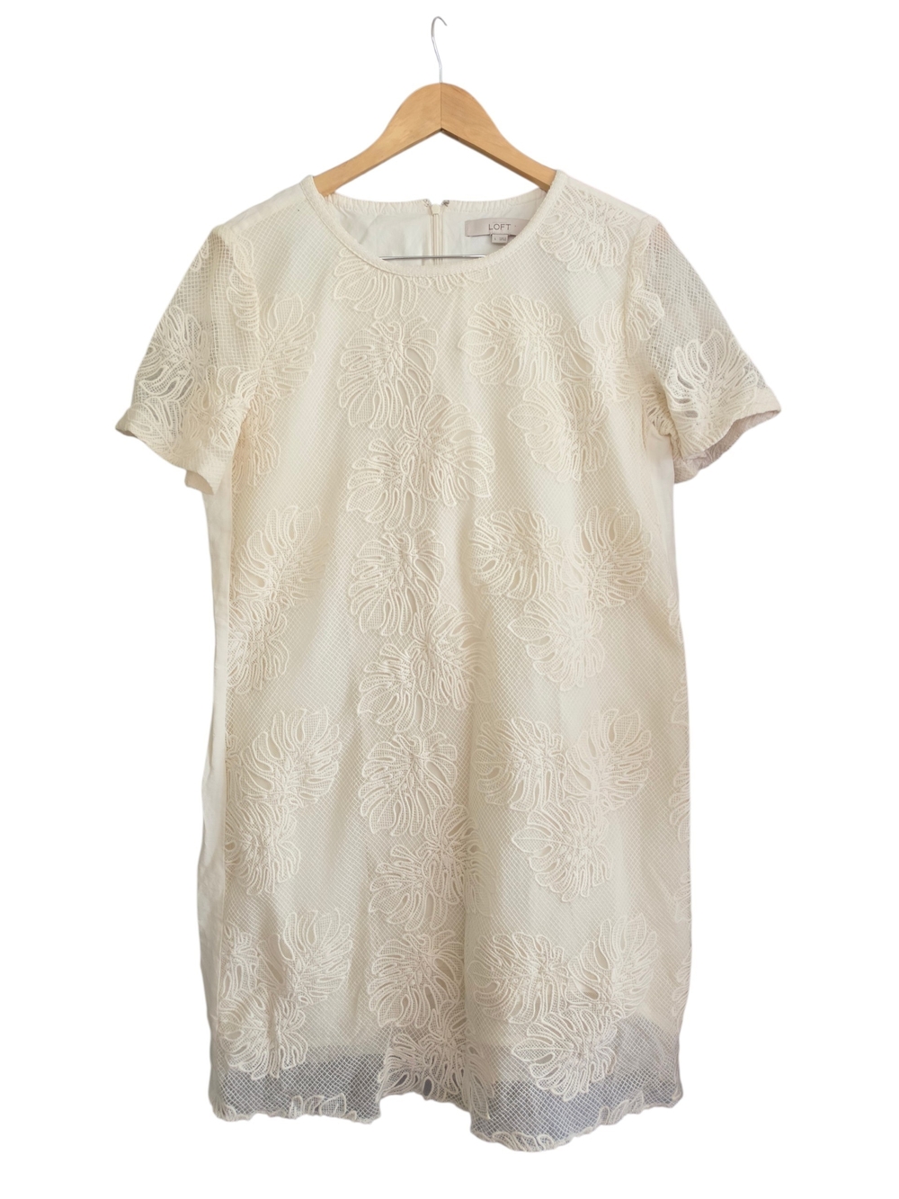 LOFT Cream Lace Short Sleeve Mini Shift Dress